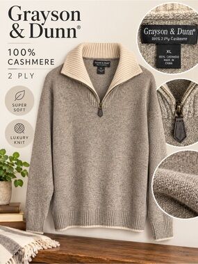 Grayson & Dunn Men’s XL 100% 2-Ply Cashmere Quarter Zip Sweater